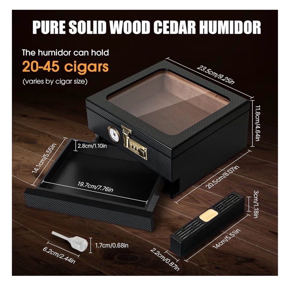 Cigar Humidor Set with Accessories – Glass Top Storage Box - Picture 3 of 5
